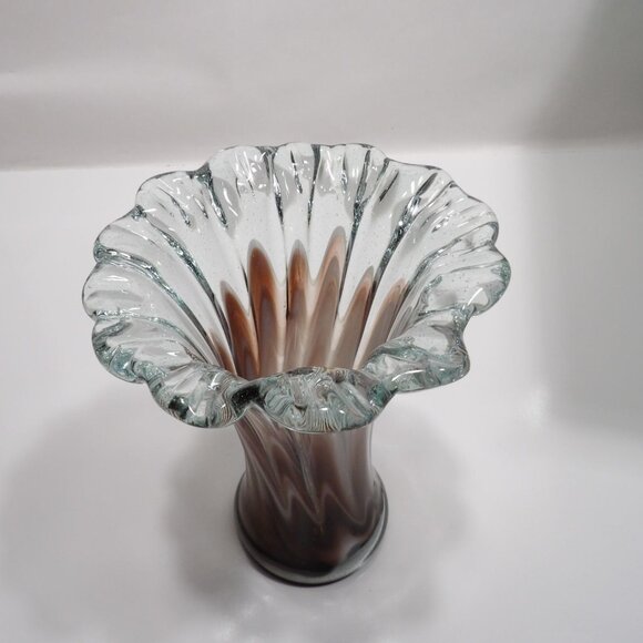 Vintage Hand Blown Art Glass Vase Purple Fused Clear Decorative Display - Picture 6 of 13